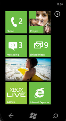 Внешний вид рабочего стола Windows Phone 7